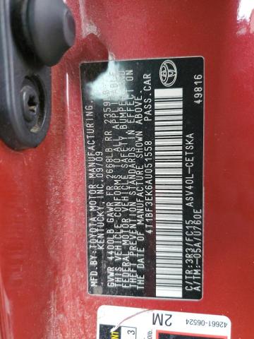 4T1BF3EK6AU051558 - 2010 TOYOTA CAMRY BASE RED photo 12