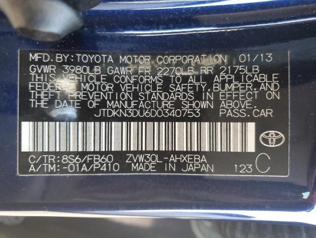 JTDKN3DU6D0340753 - 2013 TOYOTA PRIUS BLUE photo 13