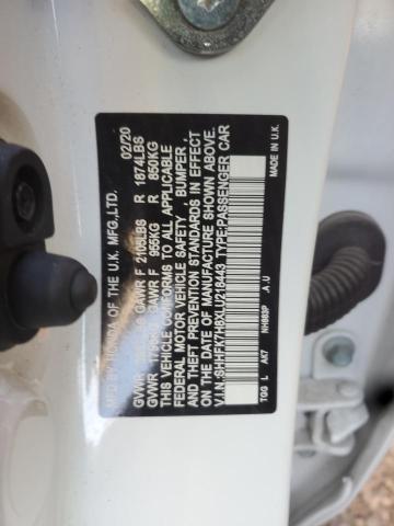 SHHFK7H8XLU218443 - 2020 HONDA CIVIC EXL WHITE photo 12
