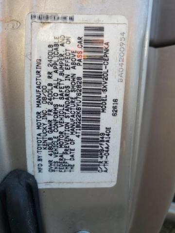 4T1BG22K6YU762828 - 2000 TOYOTA CAMRY CE SILVER photo 12