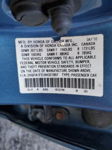 2HGFA1F51AH321897 - 2010 HONDA CIVIC LX BLUE photo 12