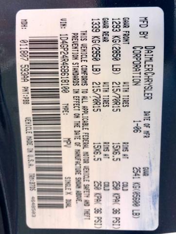 1D4GP24R46B618100 - 2006 DODGE GRAND CARA SE BLUE photo 10