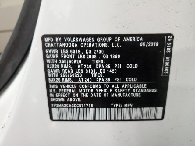 1V2MR2CA3KC571716 - 2019 VOLKSWAGEN ATLAS SEL WHITE photo 13