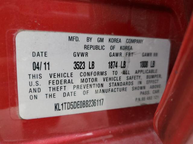 KL1TD5DE0BB236117 - 2011 CHEVROLET AVEO LS 红色 照片 12