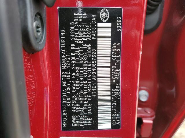 4T1C11AK3NU657628 - 2022 TOYOTA CAMRY LE RED photo 12