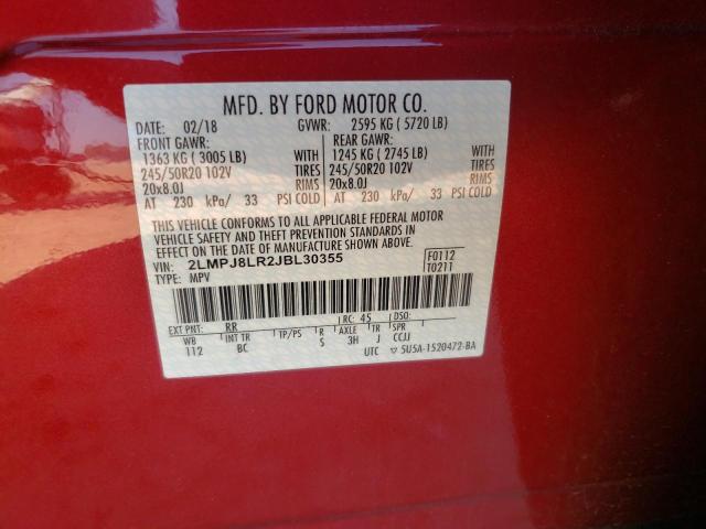 2LMPJ8LR2JBL30355 - 2018 LINCOLN MKX RESERVE Բորդո լուսանկար 13