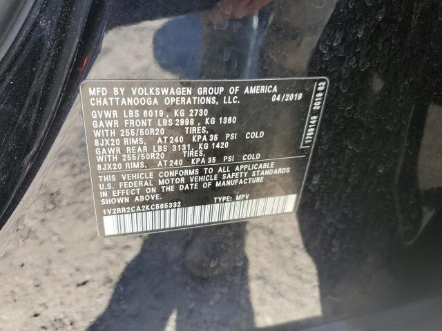 1V2RR2CA2KC565332 - 2019 VOLKSWAGEN ATLAS SEL BLACK photo 13