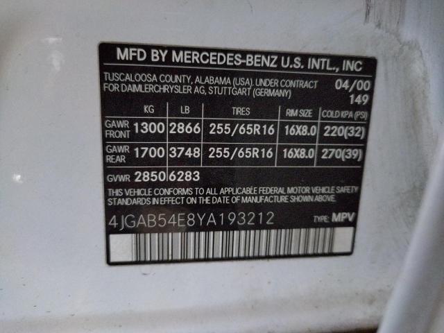 4JGAB54E8YA193212 - 2000 MERCEDES-BENZ ML 320 WHITE photo 12