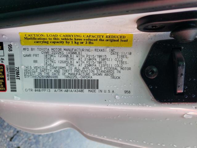 5TFTX4CN2BX004486 - 2011 TOYOTA TACOMA ACCESS CAB Ақ фото 12