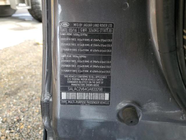 SALAC2V64GA833298 - 2016 LAND ROVER LR4 ნაცრისფერი ფოტო 13