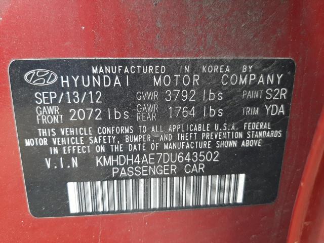 KMHDH4AE7DU643502 - 2013 HYUNDAI ELANTRA GLS RED photo 12