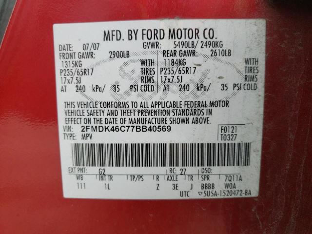 2FMDK46C77BB40569 - 2007 FORD EDGE SE RED photo 13