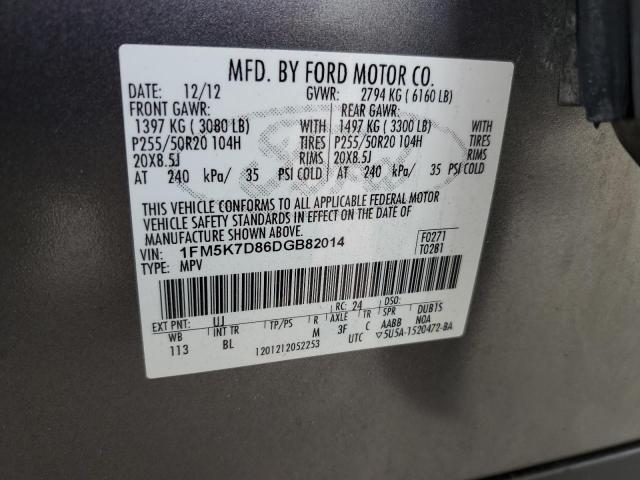 1FM5K7D86DGB82014 - 2013 FORD EXPLORER XLT GRAY photo 13