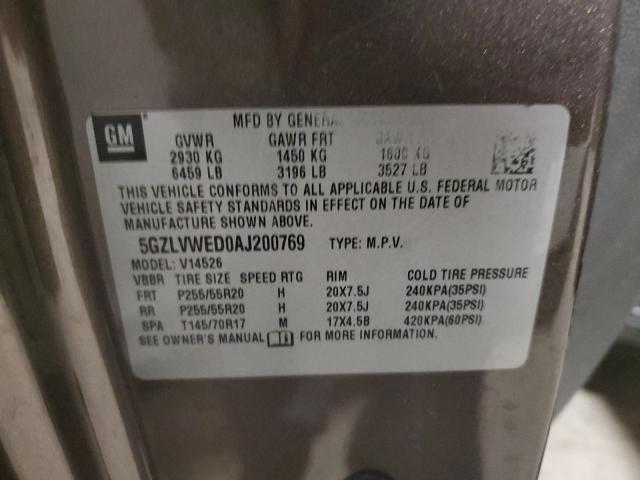 5GZLVWED0AJ200769 - 2010 SATURN OUTLOOK XR ნაცრისფერი ფოტო 13