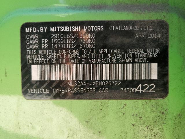 ML32A4HJXEH025722 - 2014 MITSUBISHI MIRAGE ES GREEN photo 12