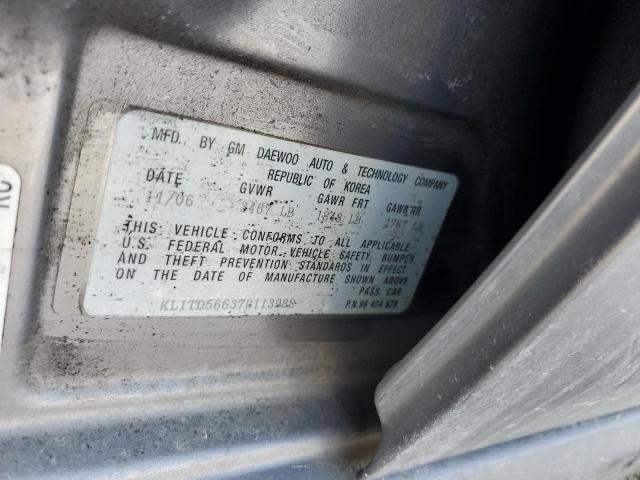 KL1TD56637B113988 - 2007 CHEVROLET AVEO BASE İki rəngli foto 12