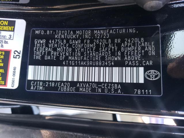 4T1G11AK9RU883454 - 2024 TOYOTA CAMRY SE NIGHT SHADE BLACK photo 13