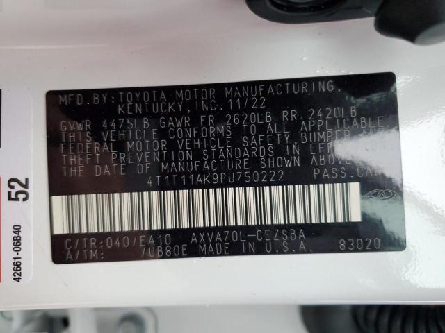 4T1T11AK9PU750222 - 2023 TOYOTA CAMRY SE NIGHT SHADE WHITE photo 13