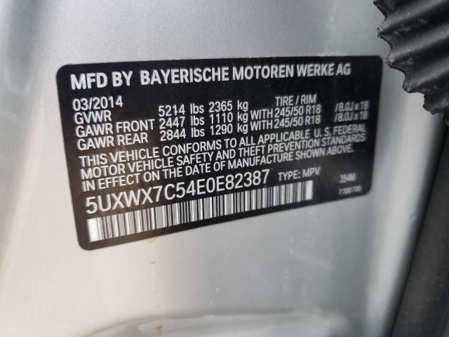 5UXWX7C54E0E82387 - 2014 BMW X3 XDRIVE35I SILVER photo 12