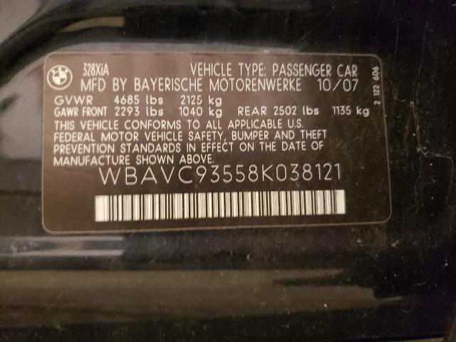 WBAVC93558K038121 - 2008 BMW 3 SERIES XI შავი ფოტო 10