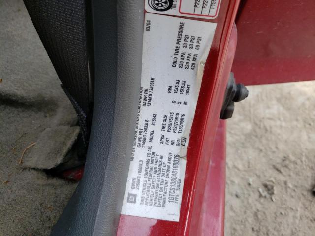 1GTCS138048160076 - 2004 GMC CANYON RED photo 12