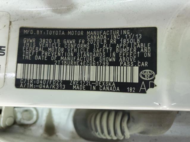 2T1BURHE4EC061799 - 2014 TOYOTA COROLLA L WHITE photo 13