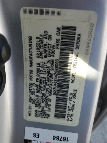 1NXBU4EE4AZ368096 - 2010 TOYOTA COROLLA BASE 银色 照片 12