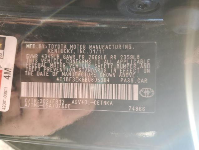 4T1BF3EK8BU695984 - 2011 TOYOTA CAMRY BASE BLACK photo 12