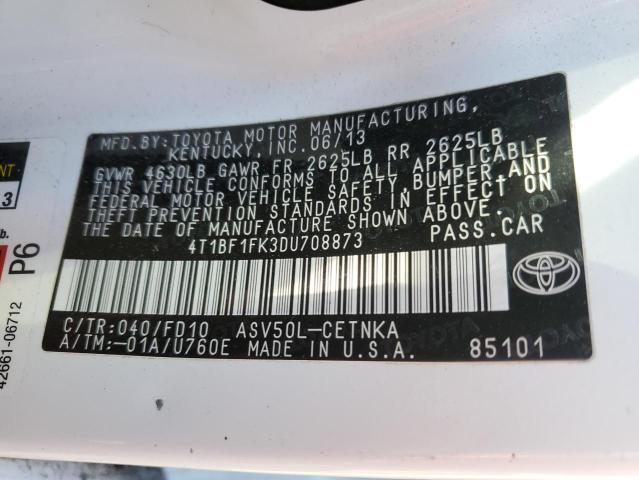 4T1BF1FK3DU708873 - 2013 TOYOTA CAMRY L WHITE photo 12