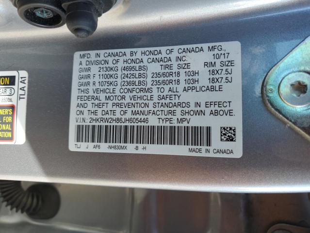 2HKRW2H86JH605446 - 2018 HONDA CR-V EXL GRAY photo 12