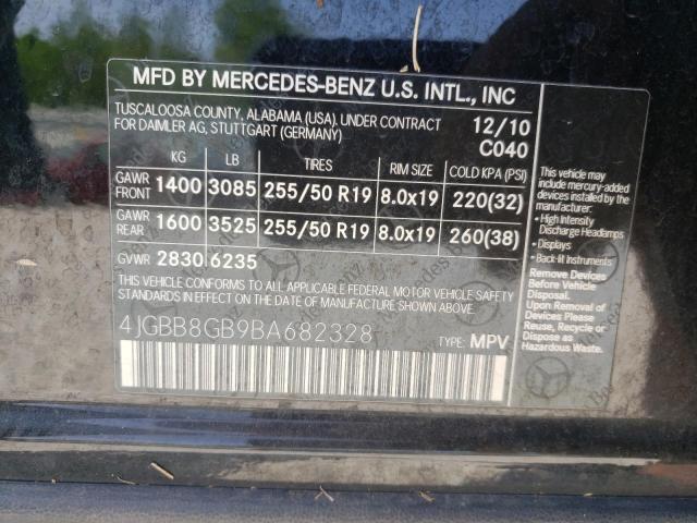 4JGBB8GB9BA682328 - 2011 MERCEDES-BENZ ML 350 4MATIC BLACK photo 10