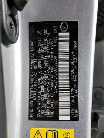 58ABZ1B18KU039350 - 2019 LEXUS ES 350 SILVER photo 12