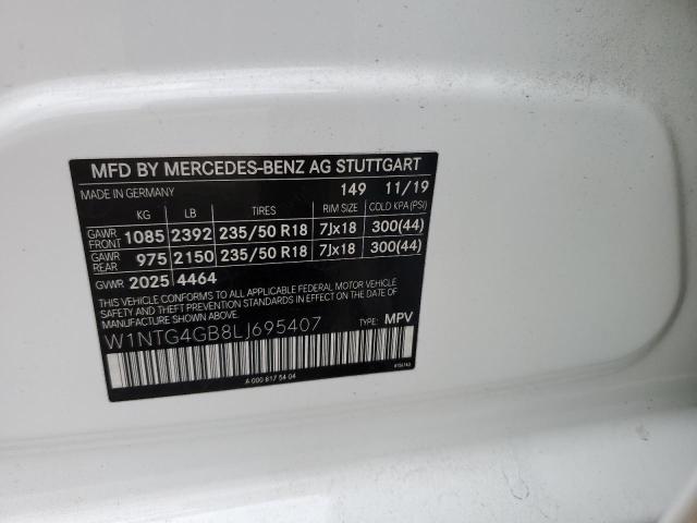 W1NTG4GB8LJ695407 - 2020 MERCEDES-BENZ GLA 250 4MATIC WHITE photo 10