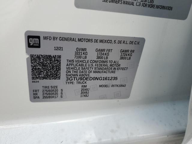 3GTU9DED0NG161235 - 2022 GMC SIERRA LIM K1500 SLT WHITE photo 13