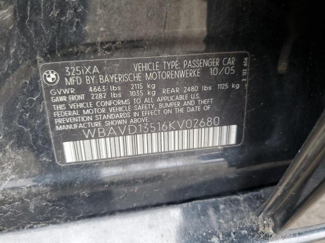 WBAVD13516KV02680 - 2006 BMW 325 XI BLACK photo 12