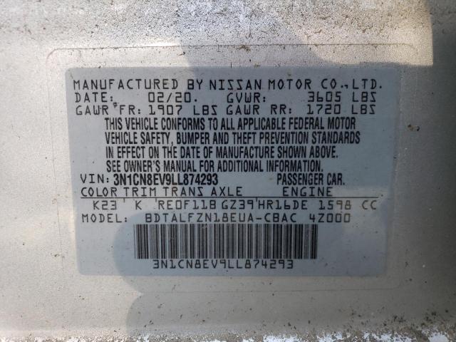 3N1CN8EV9LL874293 - 2020 NISSAN VERSA SV SILVER photo 12