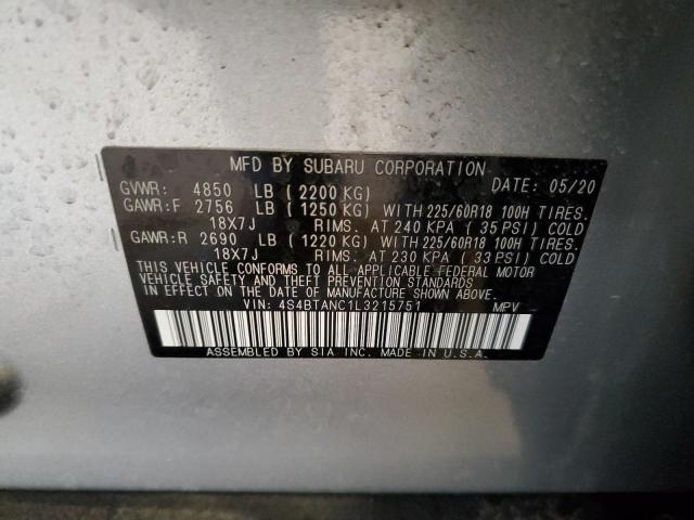 4S4BTANC1L3215751 - 2020 SUBARU OUTBACK LIMITED SILVER photo 12