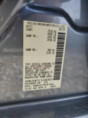 1N4BL4CW7LC118305 - 2020 NISSAN ALTIMA SR GRAY photo 12