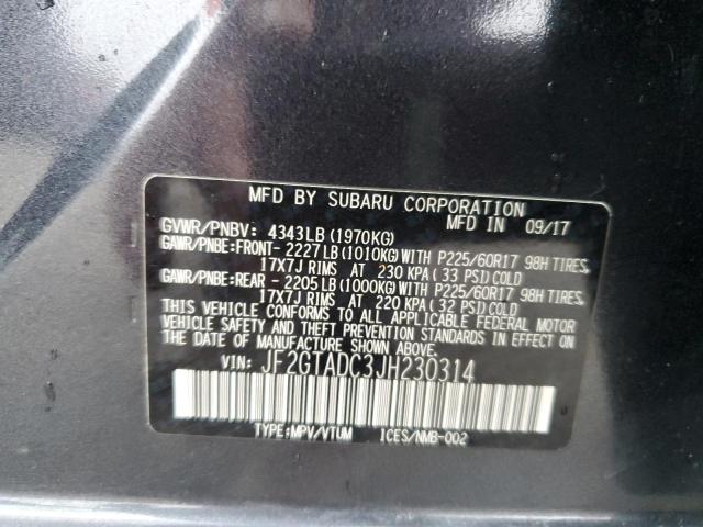 JF2GTADC3JH230314 - 2018 SUBARU CROSSTREK PREMIUM GRAY photo 13