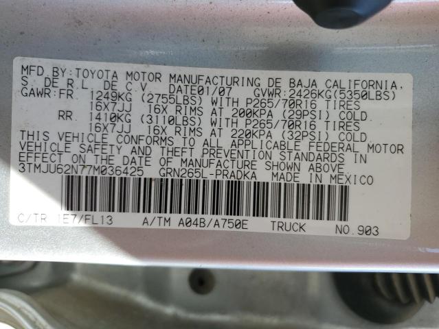 3TMJU62N77M036425 - 2007 TOYOTA TACOMA DOUBLE CAB PRERUNNER SILVER photo 13