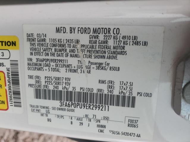 3FA6P0PU9ER299211 - 2014 FORD FUSION SE PHEV WHITE photo 12