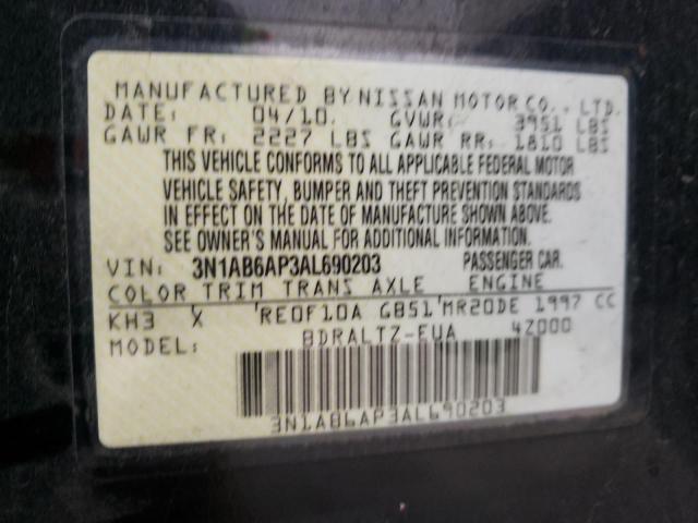 3N1AB6AP3AL690203 - 2010 NISSAN SENTRA 2.0 BLACK photo 10