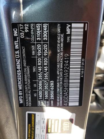 4JGDA5HB8HA929419 - 2017 MERCEDES-BENZ GLE 350 4MATIC GRAY photo 13