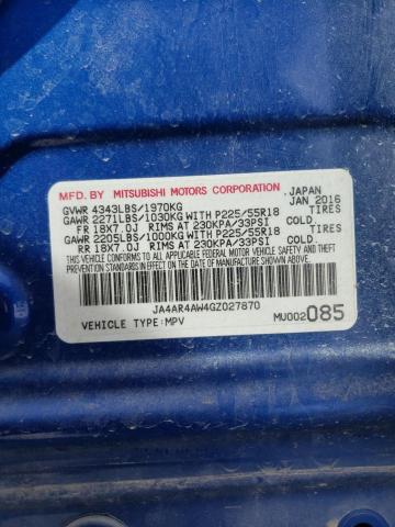 JA4AR4AW4GZ027870 - 2016 MITSUBISHI OUTLANDER SEL BLUE photo 13