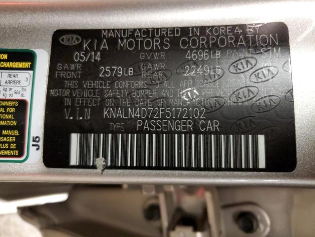 KNALN4D72F5172102 - 2015 KIA CADENZA PREMIUM SILVER photo 12