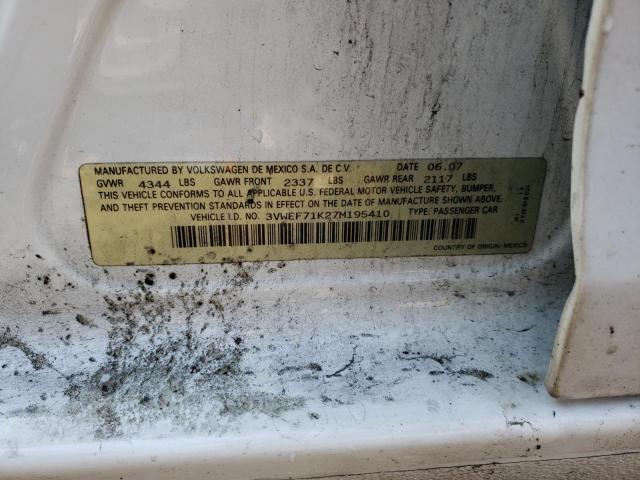 3VWEF71K27M195410 - 2007 VOLKSWAGEN JETTA WOLFSBURG 白色 照片 12