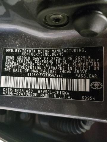 4T1BK1FKXFU567993 - 2015 TOYOTA CAMRY XSE GRAY photo 13