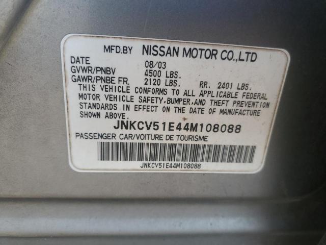 JNKCV51E44M108088 - 2004 INFINITI G35 GRAY photo 12