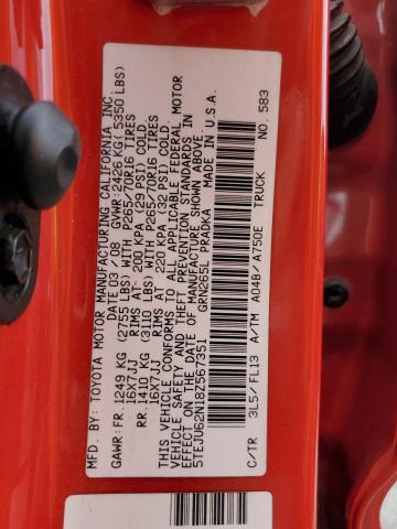 5TEJU62N18Z567351 - 2008 TOYOTA TACOMA DOUBLE CAB PRERUNNER RED photo 12