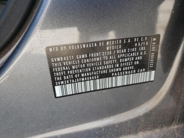 3VW2K7AJ5FM408659 - 2015 VOLKSWAGEN JETTA BASE 灰色 照片 12